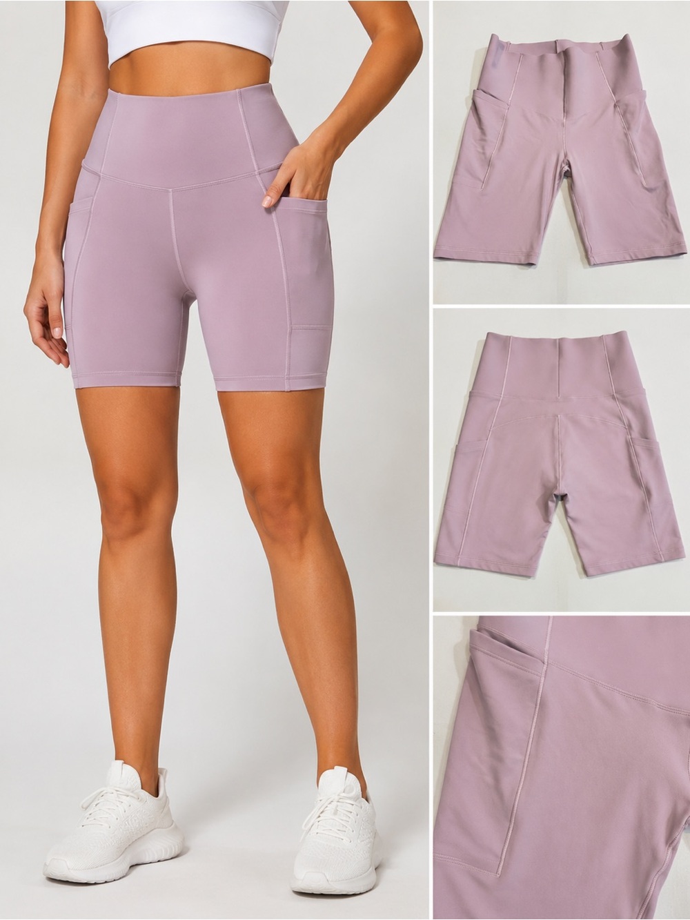 Offline by Aerie High Rise Biker Shorts Mauve Pink Side Pocket Activewear Sz: S